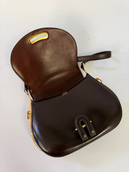Vintage Hermes 1983 Brown Box Calf Passe Guide Shoulder Bag