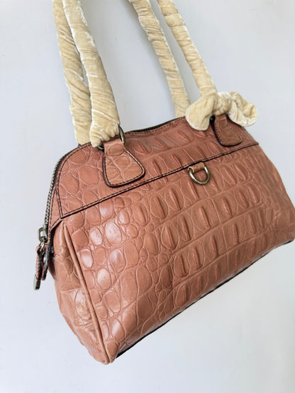 Miu Miu Salmon Pink Crocodile Embossed Bauletto Satchel