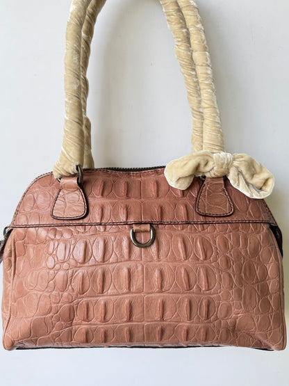 Miu Miu Salmon Pink Crocodile Embossed Bauletto Satchel