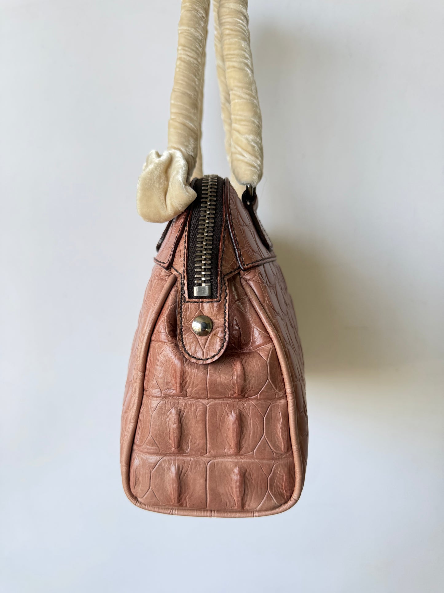 Miu Miu Salmon Pink Crocodile Embossed Bauletto Satchel