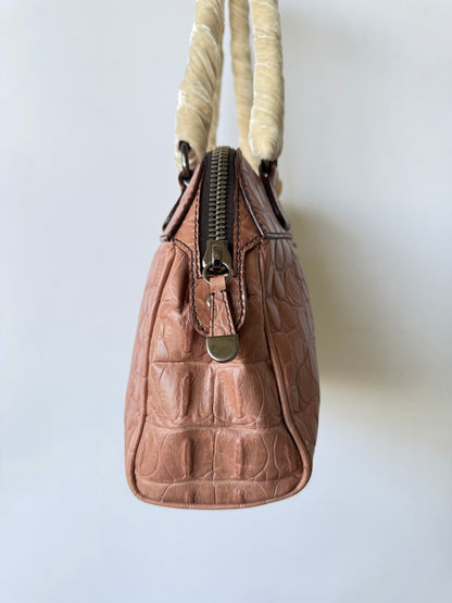 Miu Miu Salmon Pink Crocodile Embossed Bauletto Satchel