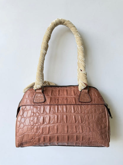Miu Miu Salmon Pink Crocodile Embossed Bauletto Satchel