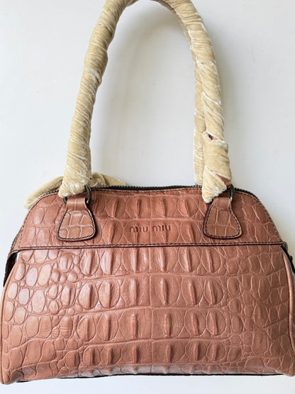Miu Miu Salmon Pink Crocodile Embossed Bauletto Satchel