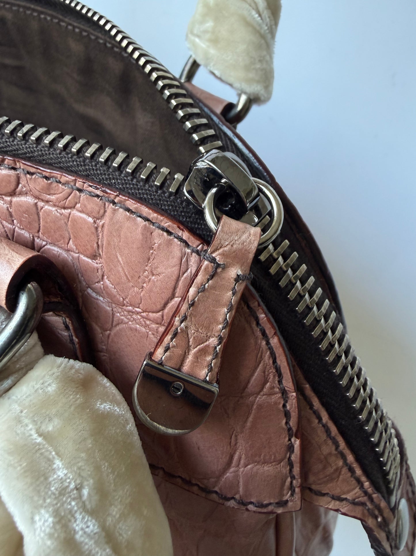 Miu Miu Salmon Pink Crocodile Embossed Bauletto Satchel