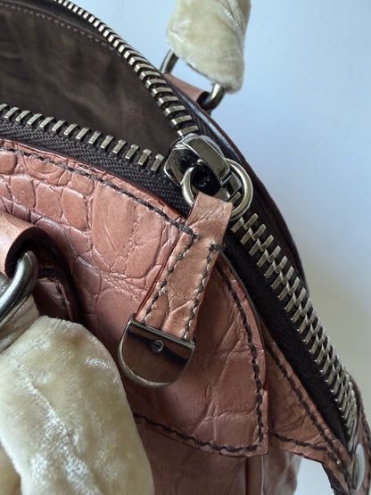 Miu Miu Salmon Pink Crocodile Embossed Bauletto Satchel