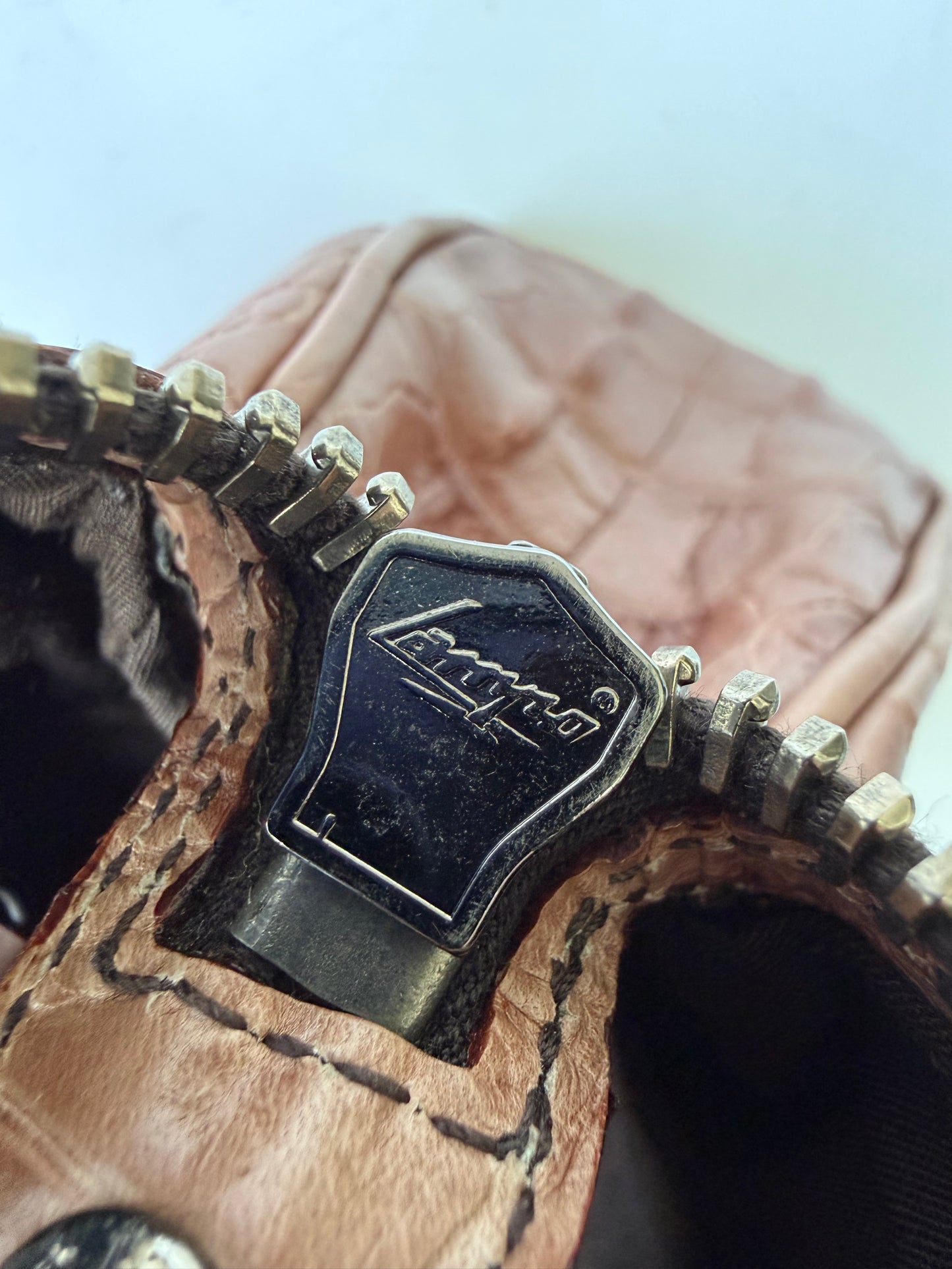 Miu Miu Salmon Pink Crocodile Embossed Bauletto Satchel