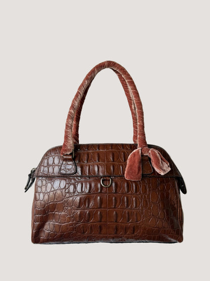 Miu Miu Brown Crocodile Embossed Bauletto Satchel