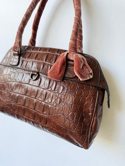Miu Miu Brown Crocodile Embossed Bauletto Satchel