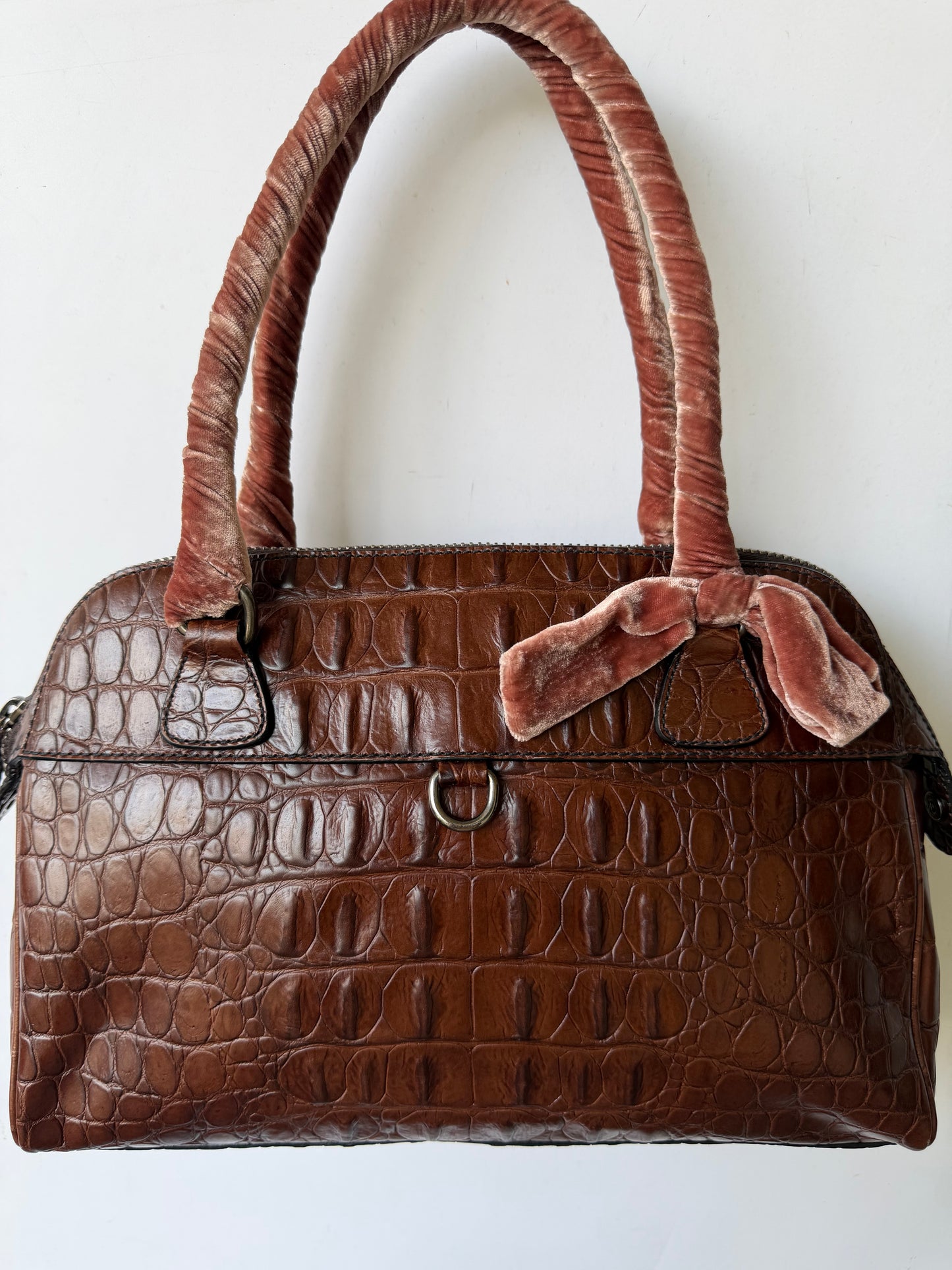 Miu Miu Brown Crocodile Embossed Bauletto Satchel