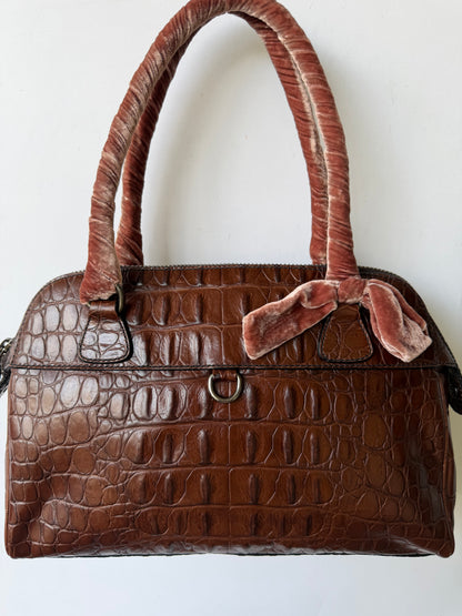 Miu Miu Brown Crocodile Embossed Bauletto Satchel