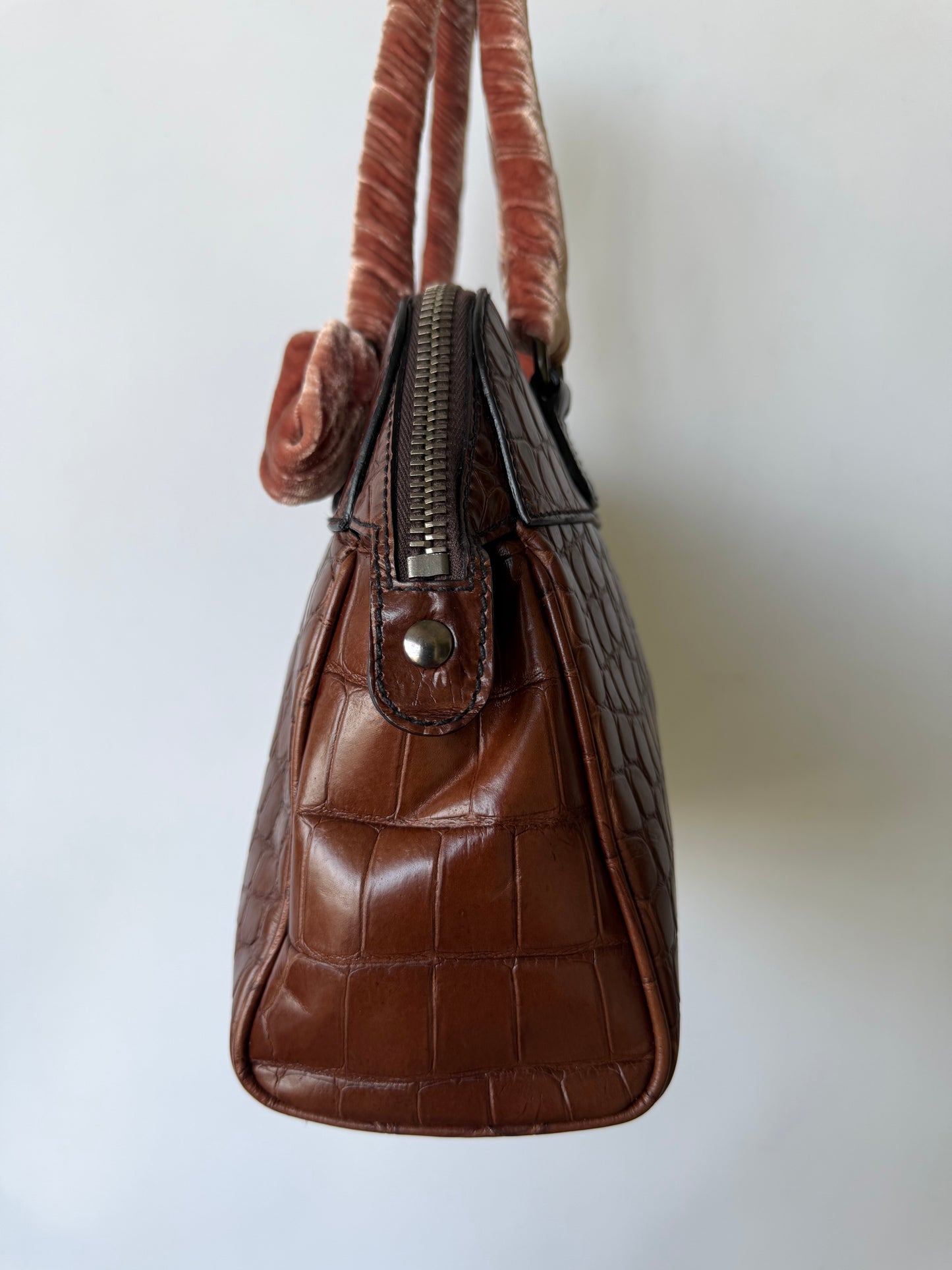 Miu Miu Brown Crocodile Embossed Bauletto Satchel