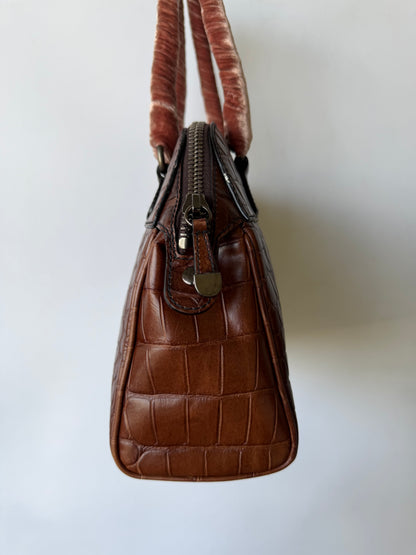 Miu Miu Brown Crocodile Embossed Bauletto Satchel