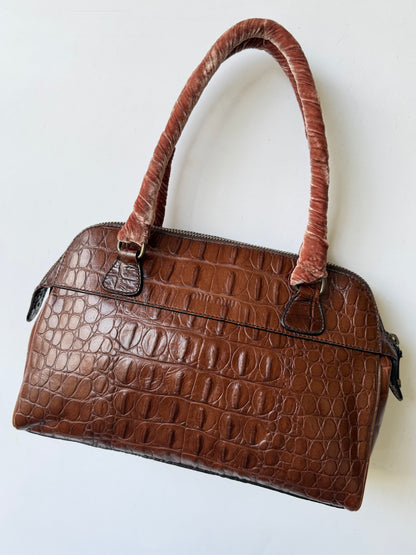 Miu Miu Brown Crocodile Embossed Bauletto Satchel