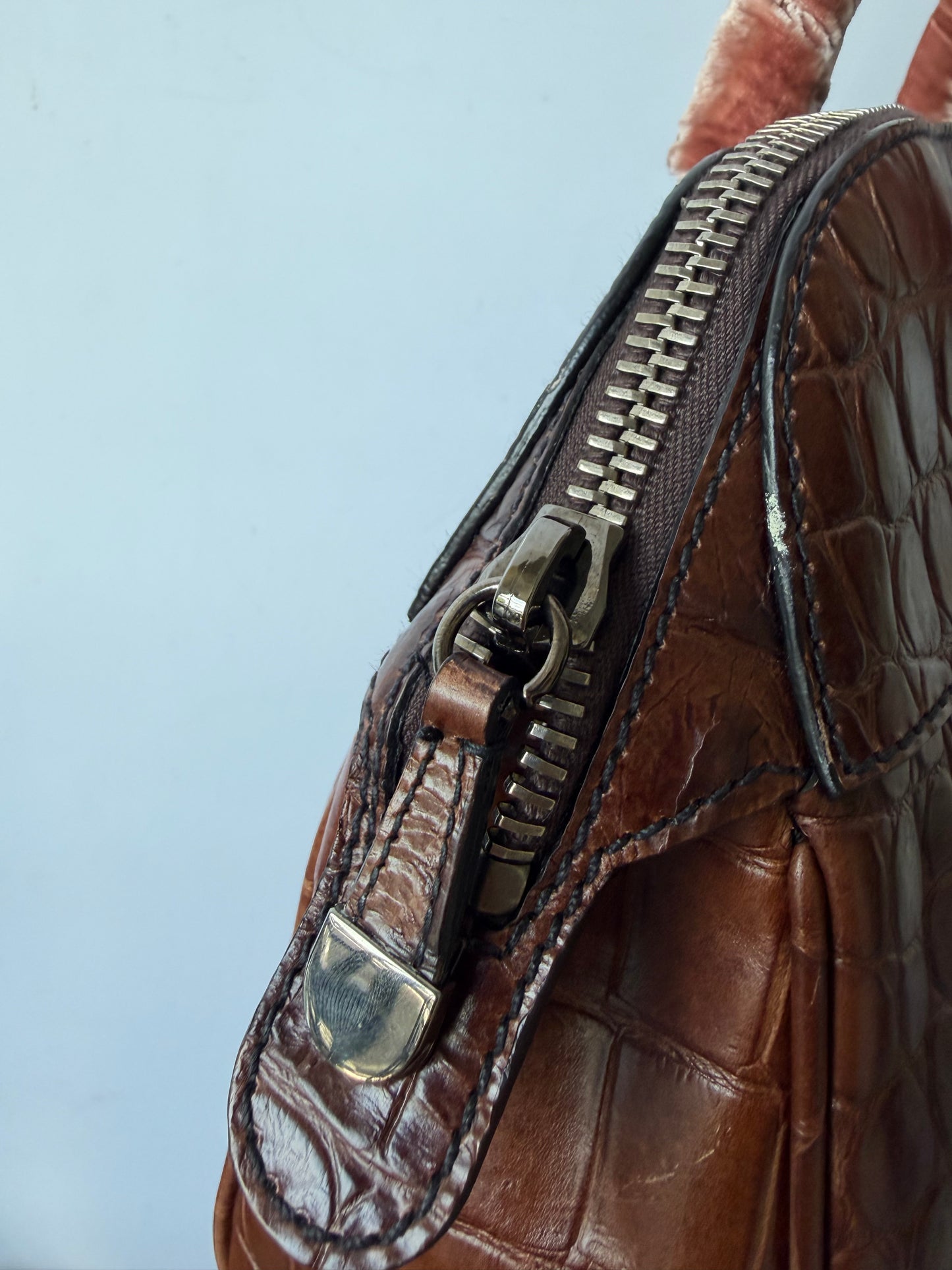 Miu Miu Brown Crocodile Embossed Bauletto Satchel