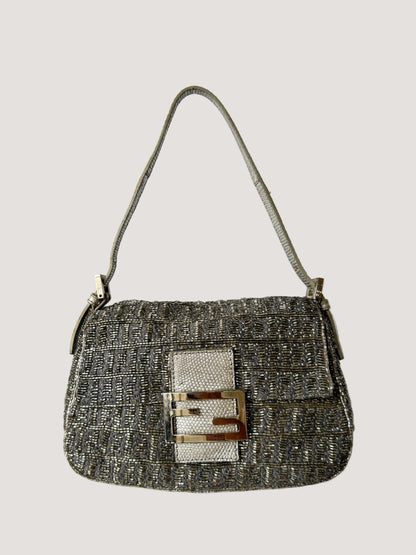 Fendi Metallic Crystal Lurex Zucca Baguette
