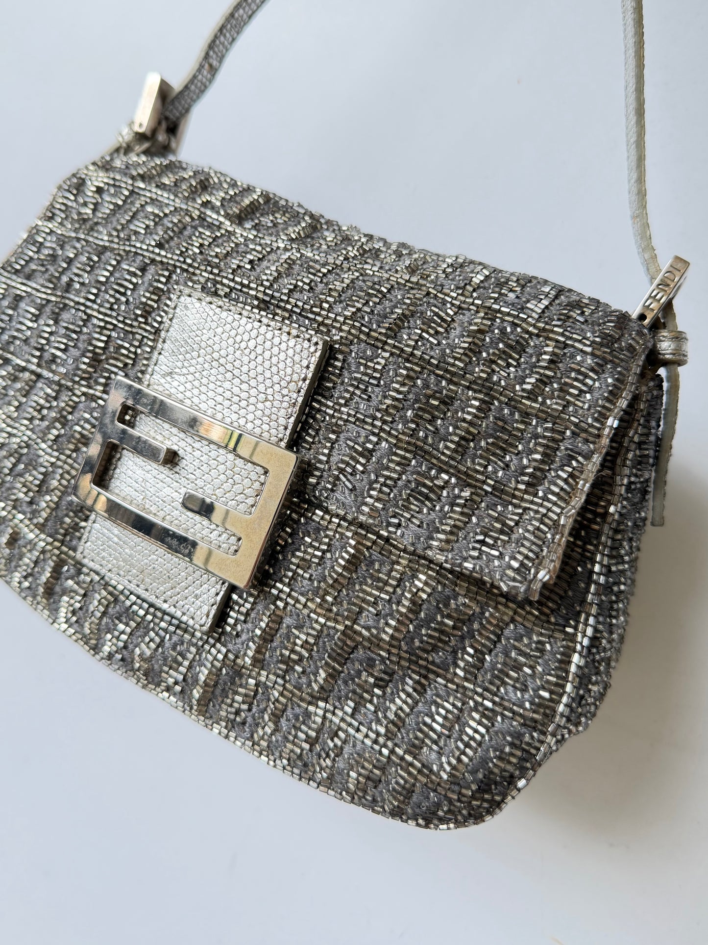 Fendi Metallic Crystal Lurex Zucca Baguette