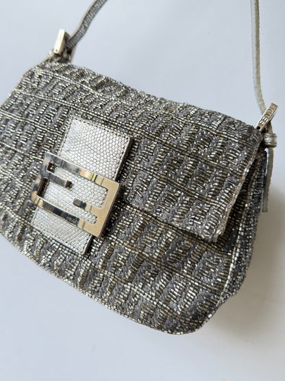 Fendi Metallic Crystal Lurex Zucca Baguette