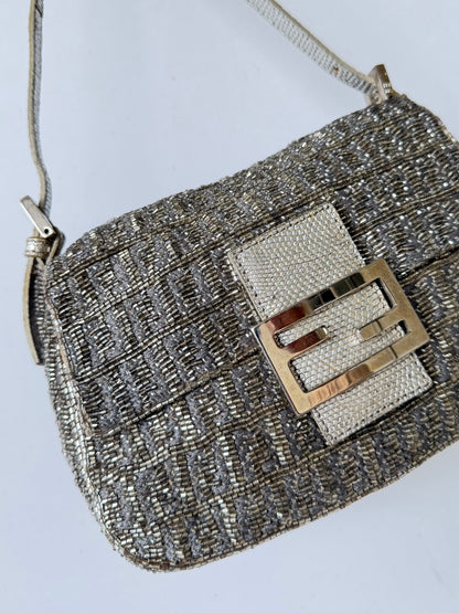 Fendi Metallic Crystal Lurex Zucca Baguette