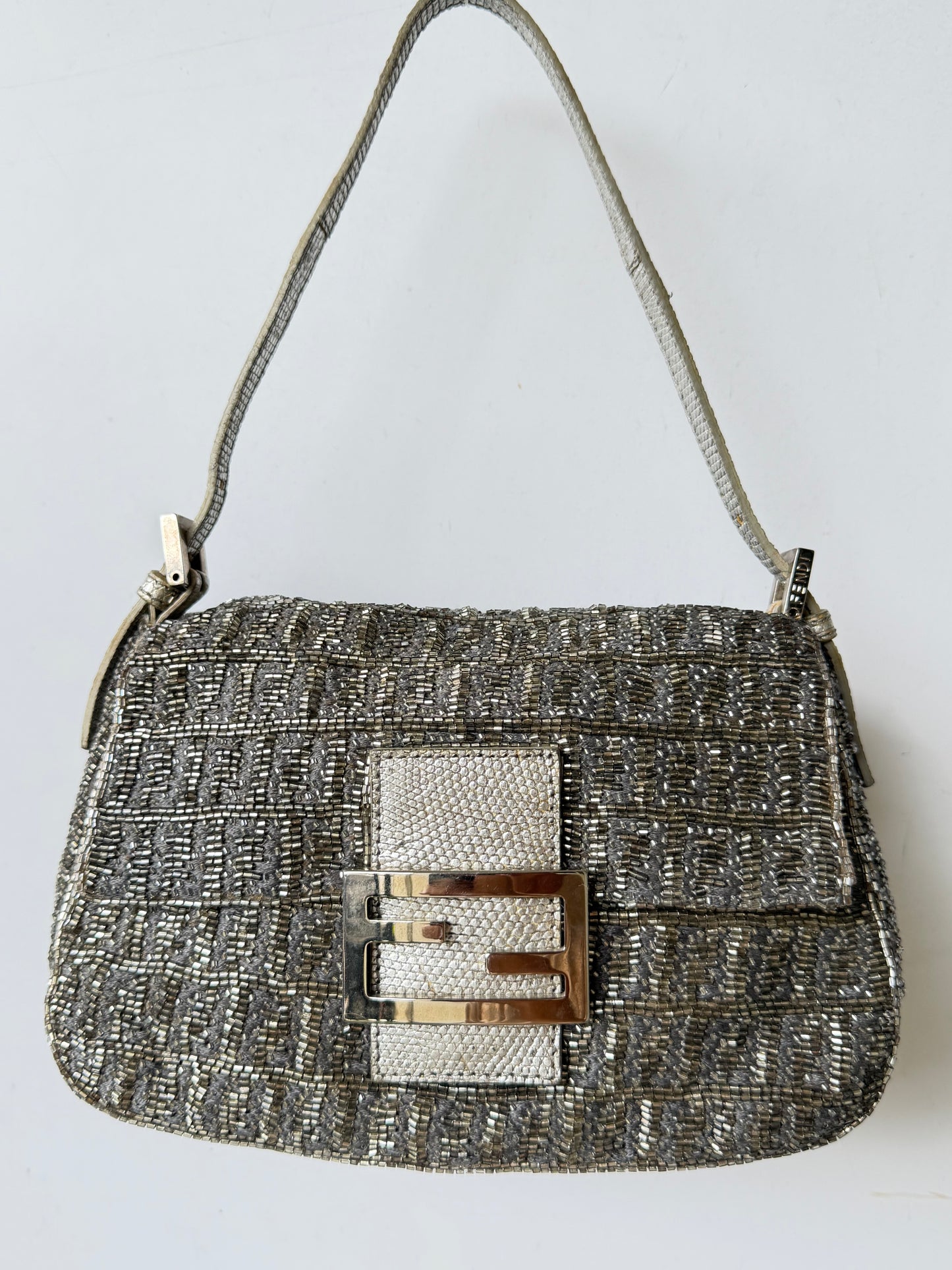 Fendi Metallic Crystal Lurex Zucca Baguette