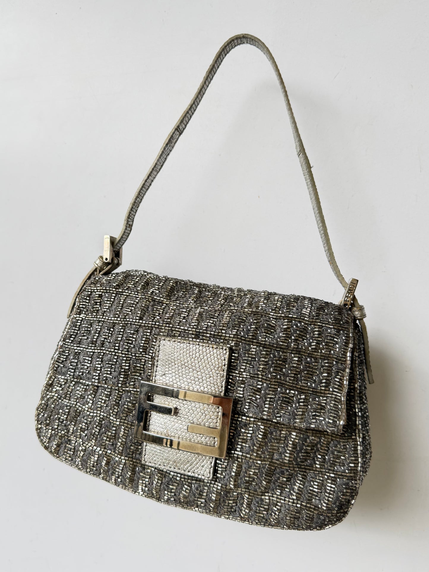 Fendi Metallic Crystal Lurex Zucca Baguette