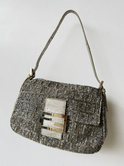 Fendi Metallic Crystal Lurex Zucca Baguette