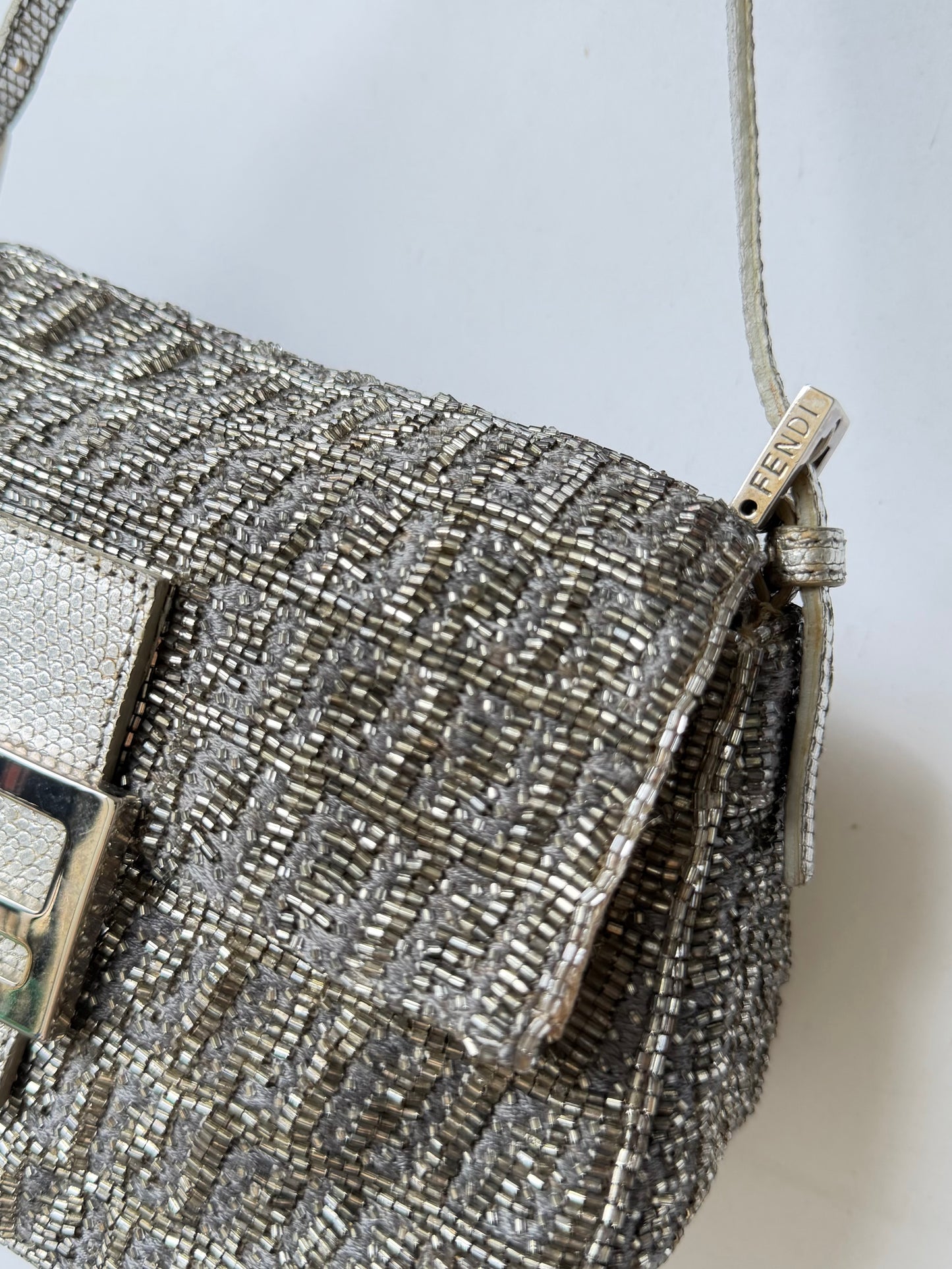 Fendi Metallic Crystal Lurex Zucca Baguette