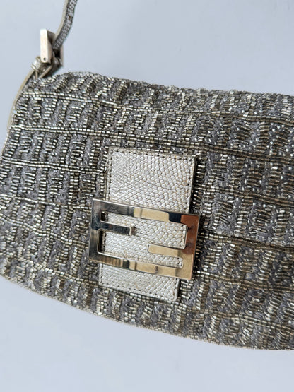 Fendi Metallic Crystal Lurex Zucca Baguette