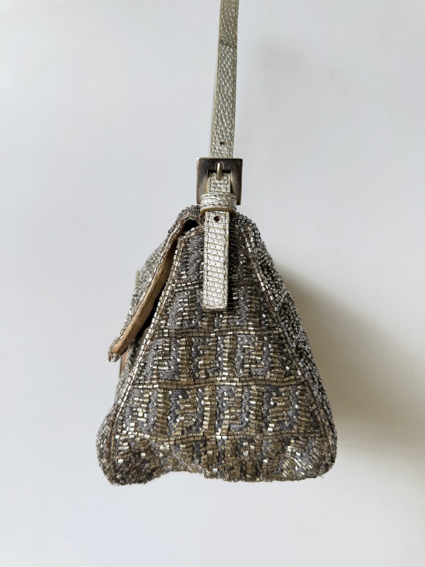 Fendi Metallic Crystal Lurex Zucca Baguette