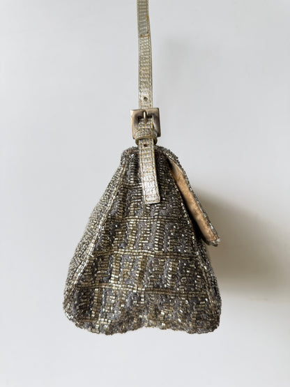 Fendi Metallic Crystal Lurex Zucca Baguette