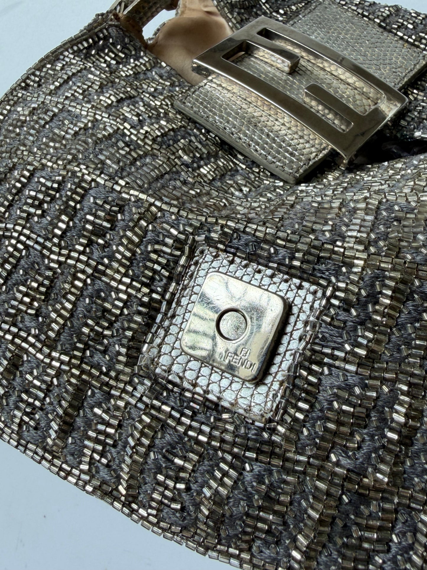 Fendi Metallic Crystal Lurex Zucca Baguette