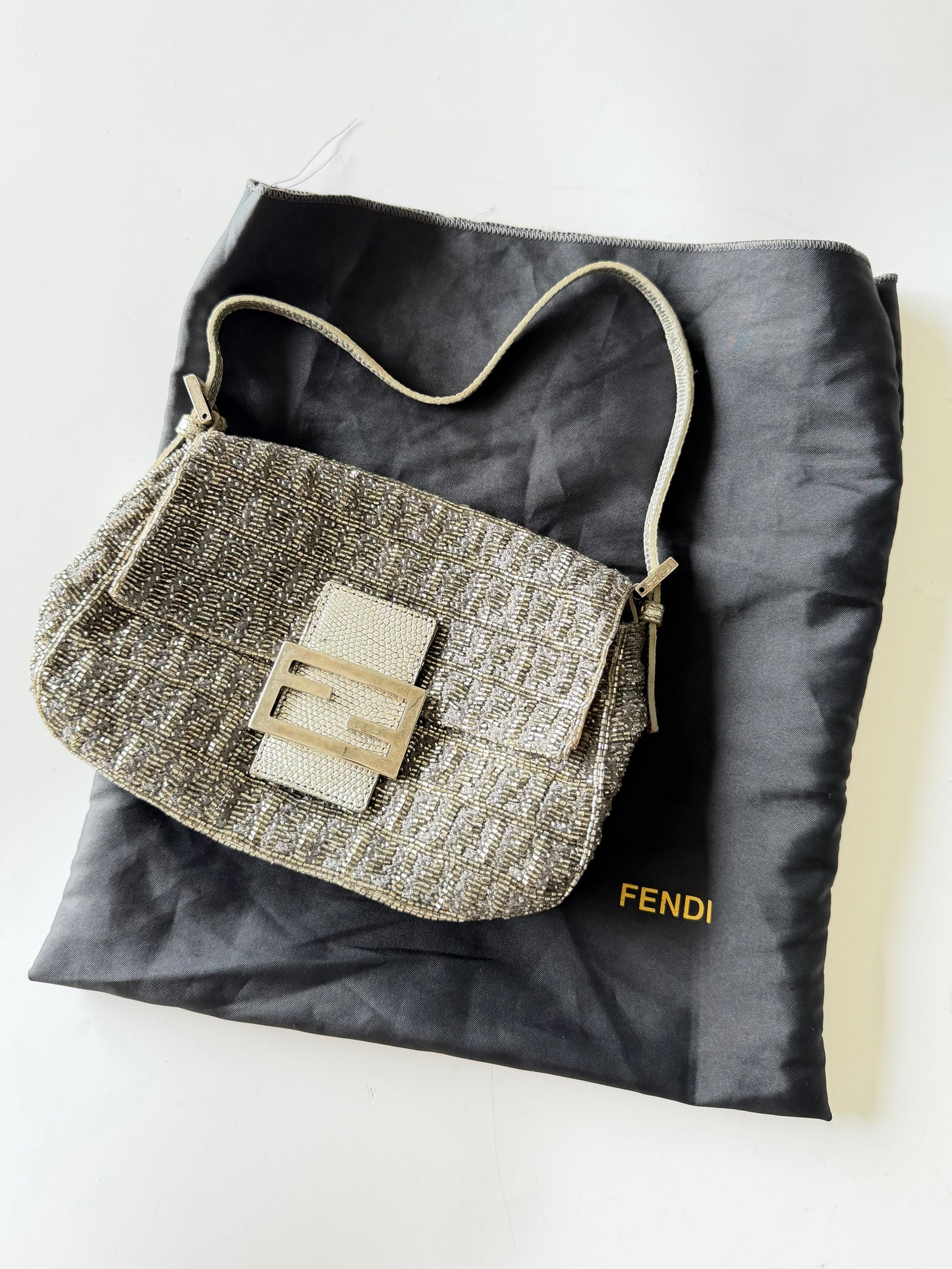 Fendi Metallic Crystal Lurex Zucca Baguette