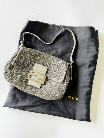 Fendi Metallic Crystal Lurex Zucca Baguette