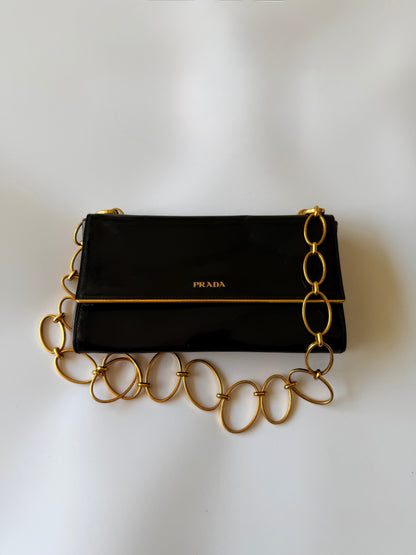 Prada Black Patent Leather Chain Flap Shoulder Bag
