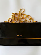 Prada Black Patent Leather Chain Flap Shoulder Bag