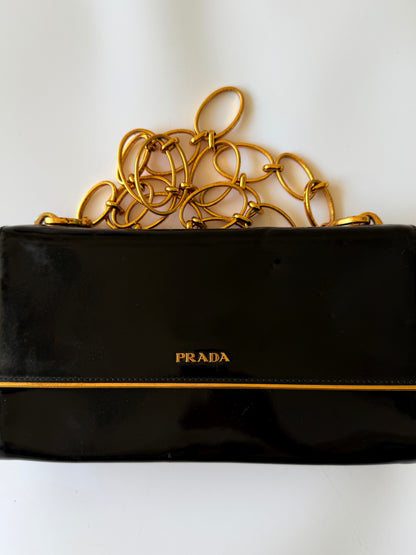 Prada Black Patent Leather Chain Flap Shoulder Bag