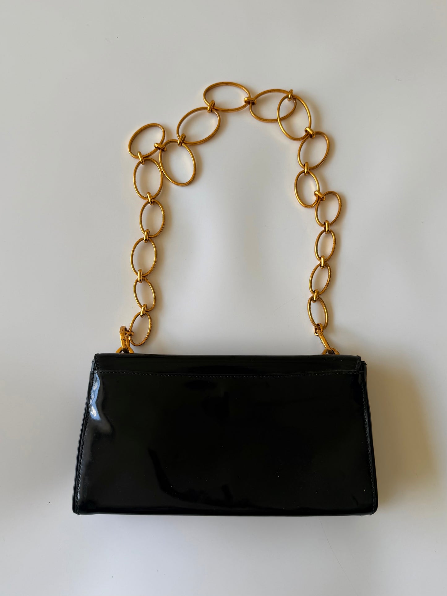 Prada Black Patent Leather Chain Flap Shoulder Bag