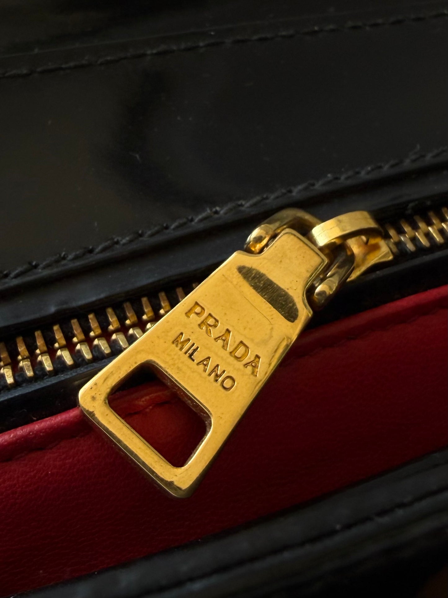 Prada Black Patent Leather Chain Flap Shoulder Bag