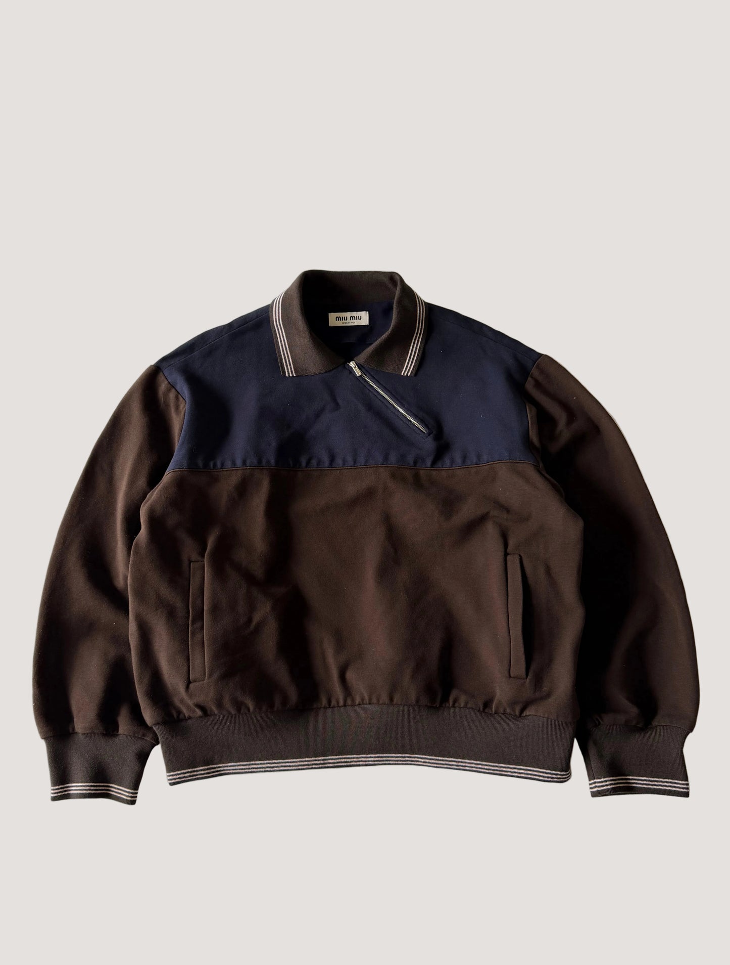 Miu Miu Brown & Blue Polo-Neck Zipped Sweatshirt