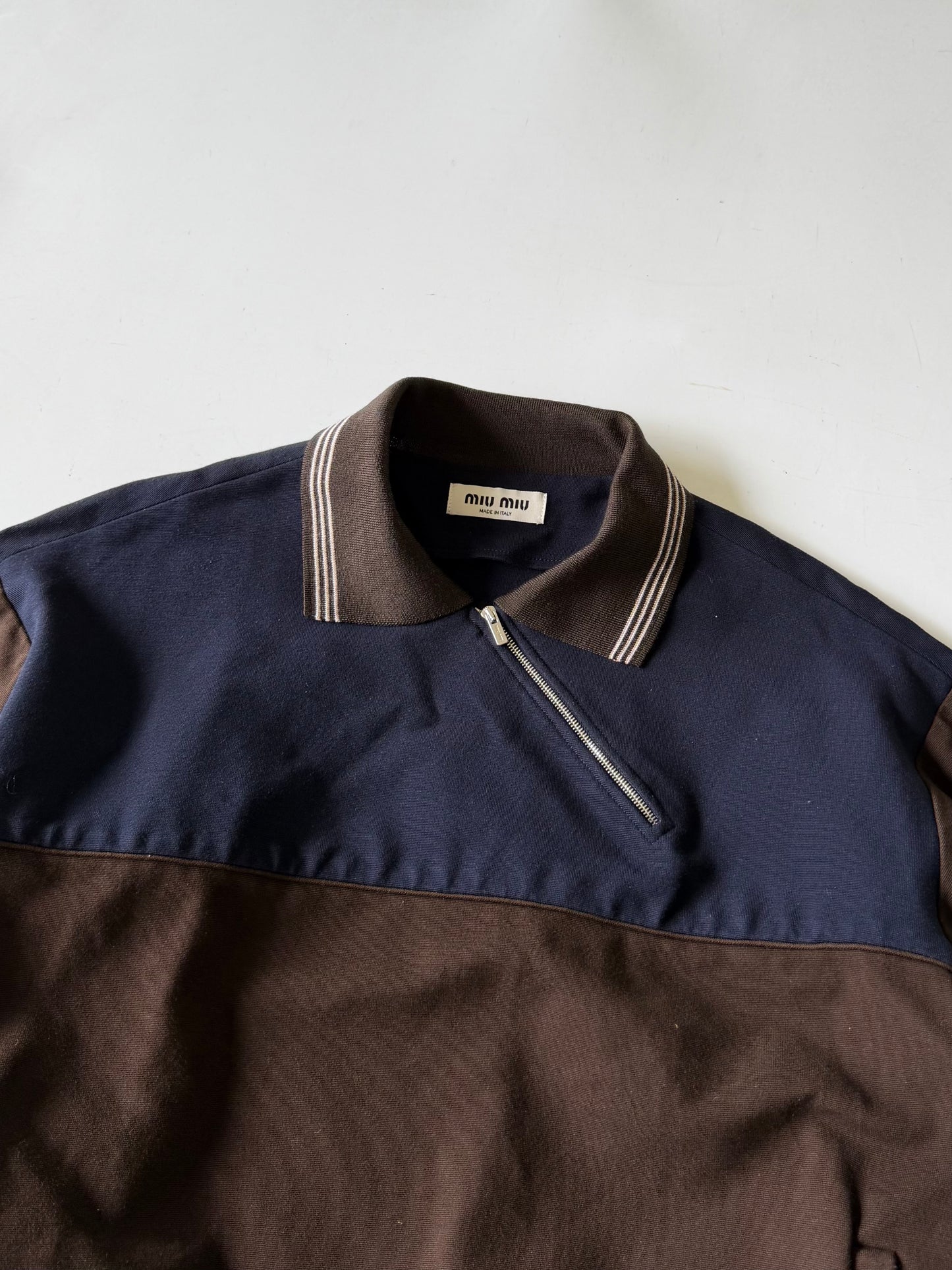 Miu Miu Brown & Blue Polo-Neck Zipped Sweatshirt
