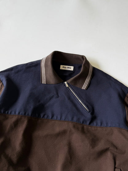 Miu Miu Brown & Blue Polo-Neck Zipped Sweatshirt