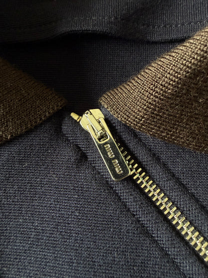 Miu Miu Brown & Blue Polo-Neck Zipped Sweatshirt