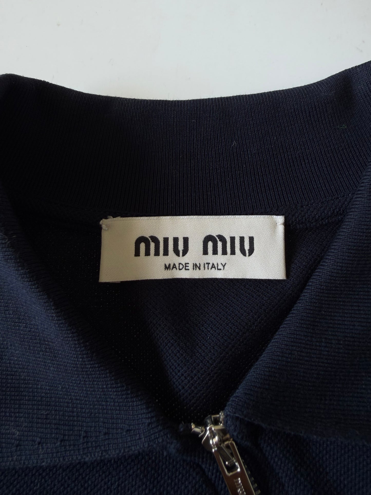 Miu Miu Blue Piqué Polo-Neck Zipped Sweatshirt