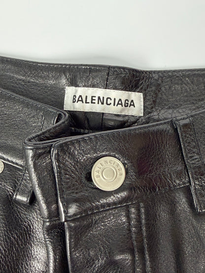 Balenciaga Jorts Black Leather Capri