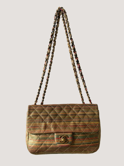 Chanel Metallic Sheepskin Thin Striped Small Single Flap