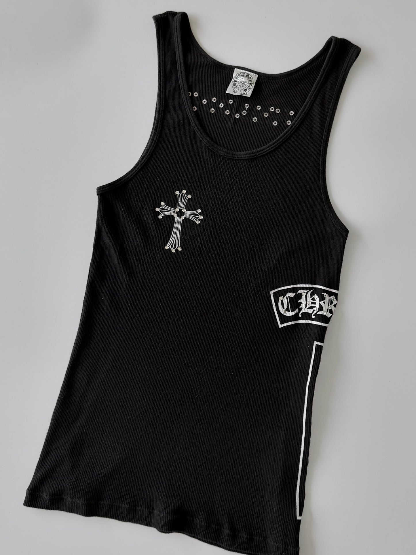 Rare Chrome Hearts Swarovski Crystal Side Logo Tank Top
