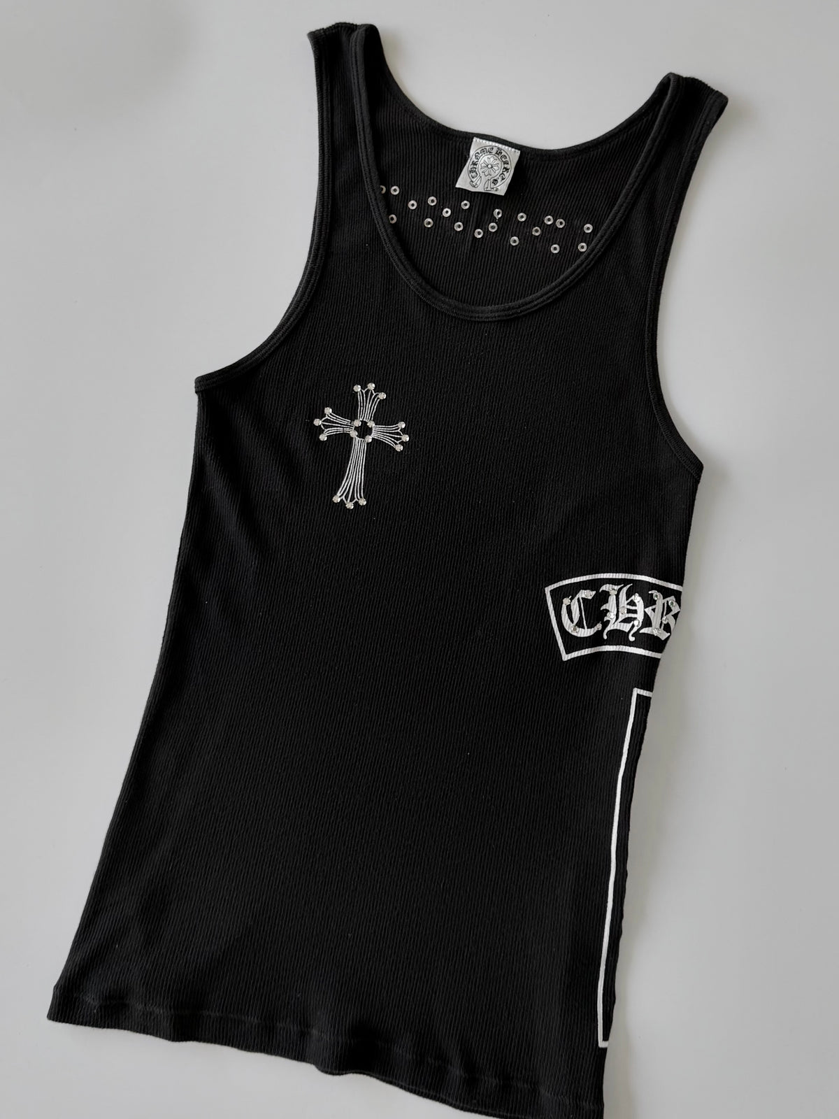 Rare Chrome Hearts Swarovski Crystal Side Logo Tank Top