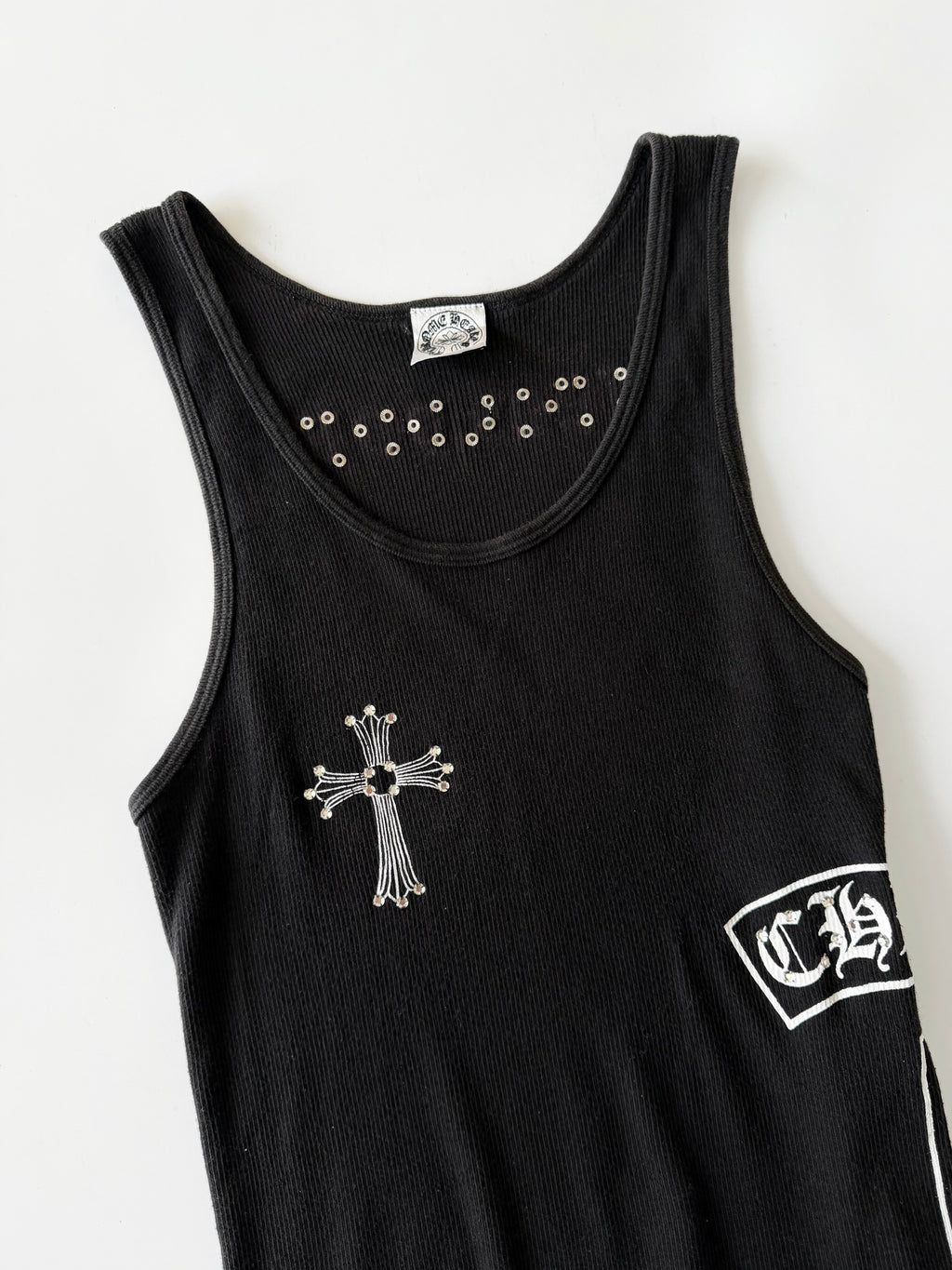 Rare Chrome Hearts Swarovski Crystal Side Logo Tank Top
