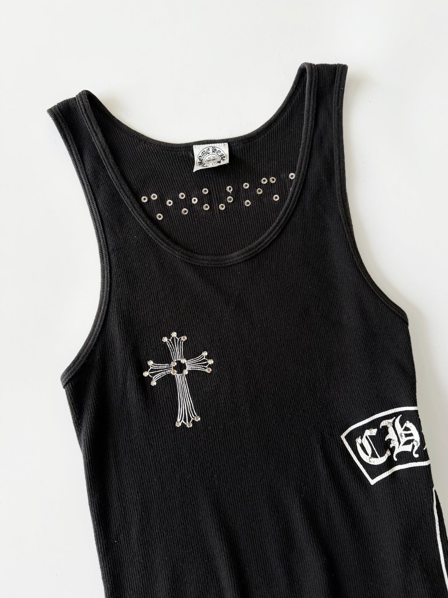 Rare Chrome Hearts Swarovski Crystal Side Logo Tank Top