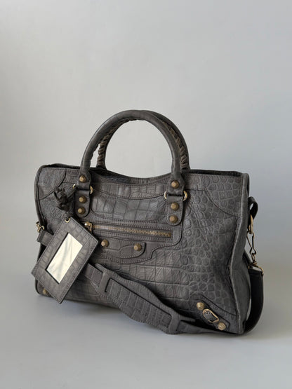2000’s Balenciaga Gray Crocodile Giant 12 Gold Hardware City