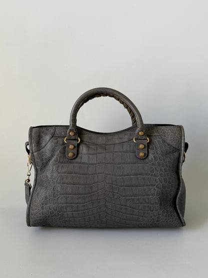 2000’s Balenciaga Gray Crocodile Giant 12 Gold Hardware City